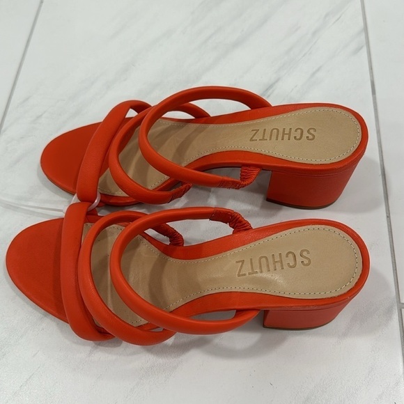NEW! Schutz Bright Orange Olly Block Heel Leather Sandals - Size 6 - Picture 6 of 16